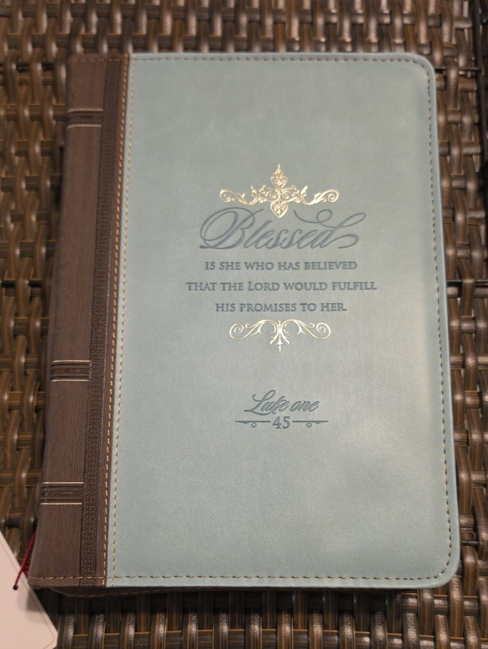 Luke One 45 Light Blue and Brown Faux Leather Journal - "Blessed" Cover NWT
